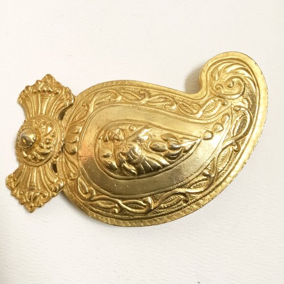 Vintage Alexis Kirk Gold Tone Etruscan Solider Runway Two Piece Belt Buckle - Picture 3 of 12
